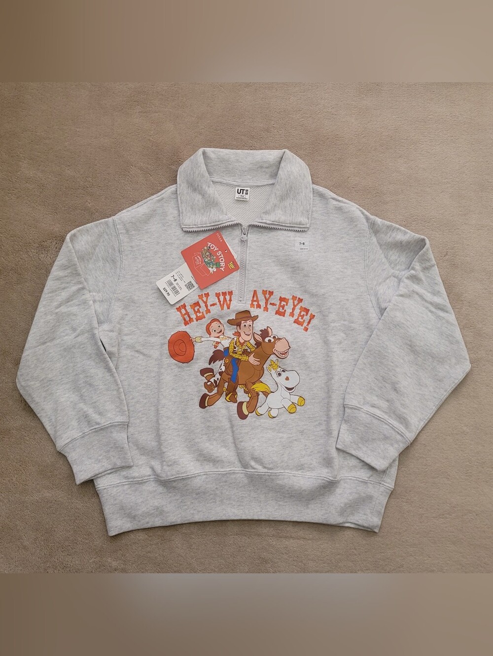 Uniqlo Kids Toy Story Quarter Zip Gray Sweater Long Sleeve Sweater Size 7-8